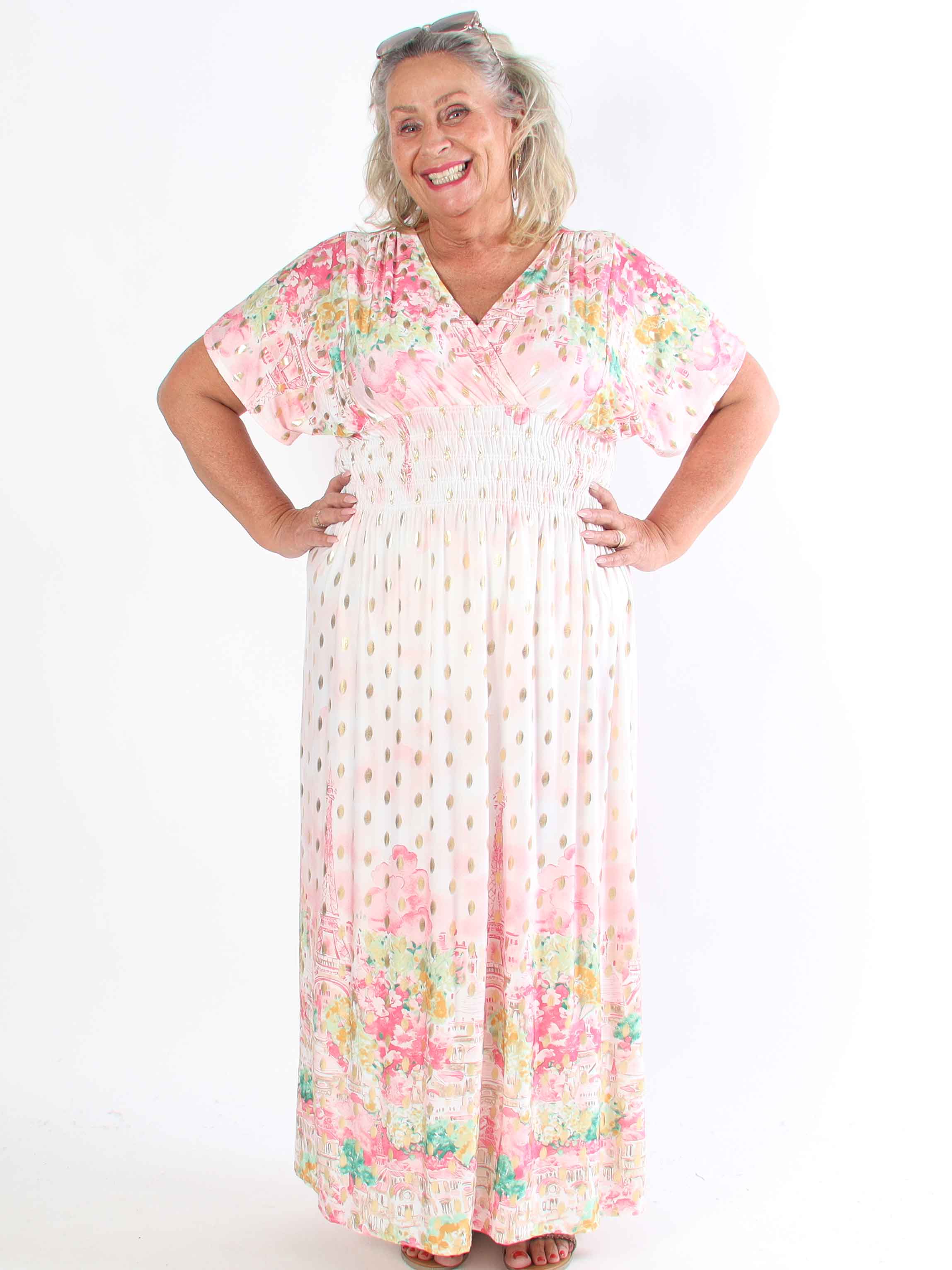 Pams Paris - Lang elastisk plus size kjole med guld dutter